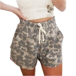 Tribe Kelley Camo Print Raw Hem Drawstring Shorts Size Large